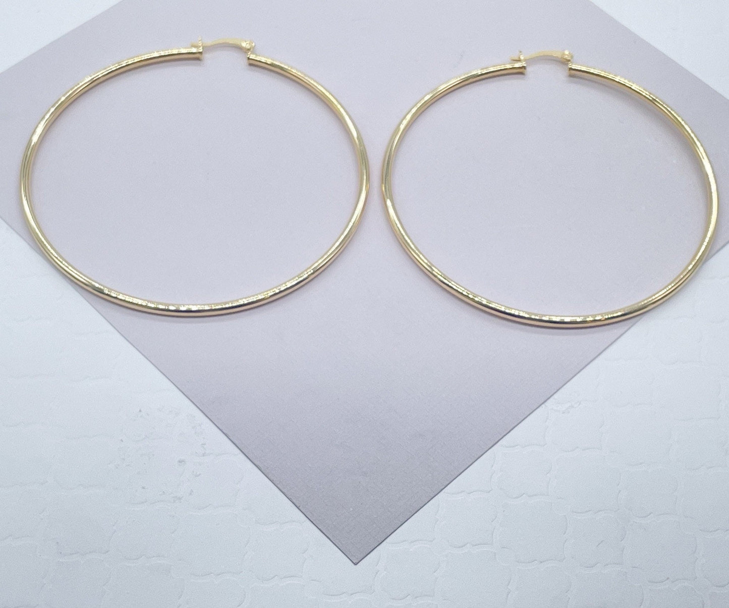 80mm Diameter 18k Gold Layered Thin Thread Hoop Earrings, Large Gold Plain