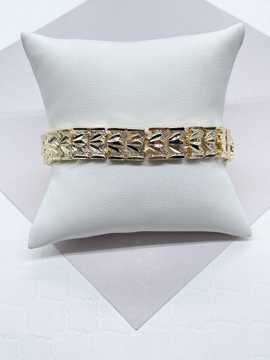 Vintage Style Diamond Cut 18k Gold Filled Thick Lotus Flower Bracelet
