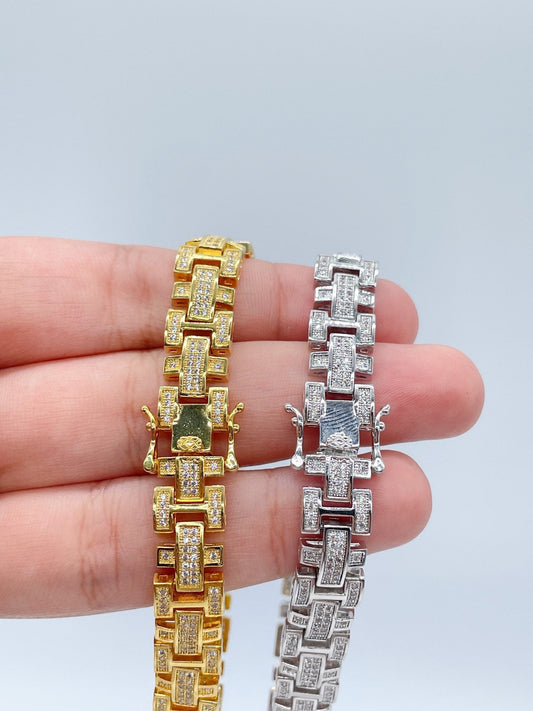 9mm Hip Hop Iced 18k Gold Layered Micro Pave Clear Cubic Zirconia Vintage Link