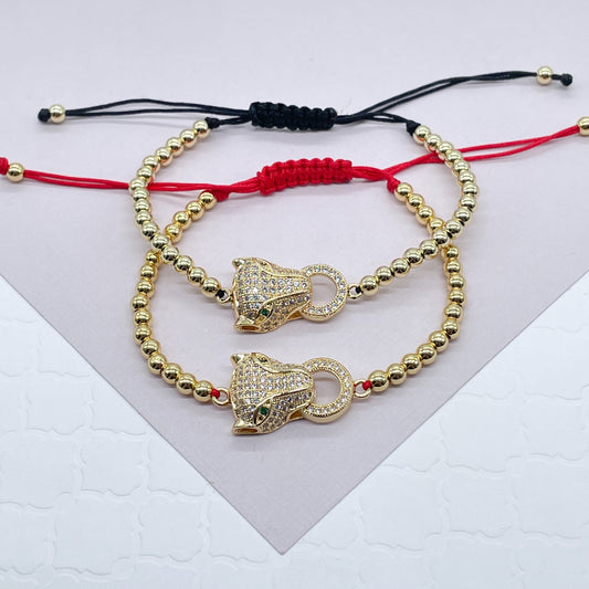 18k Gold Layered Leopard Face Adjustable Bracelet with Zirconia For Women, High