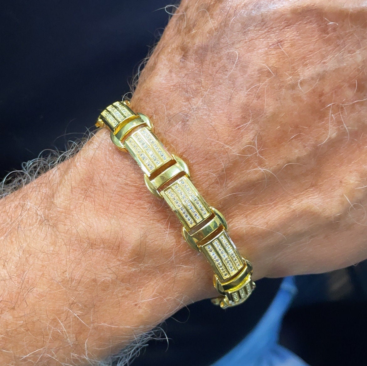 18k Solid Gold Men's Fancy Link Bracelet For Sale at 1stDibs | mens gold  bracelets 18k solid, 18k gold mens bracelet, 18k solid gold bracelet mens