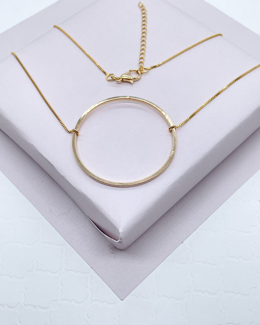 18k Gold Layered Box Chain Featuring The Circle of Life Charm Pendant Necklace,
