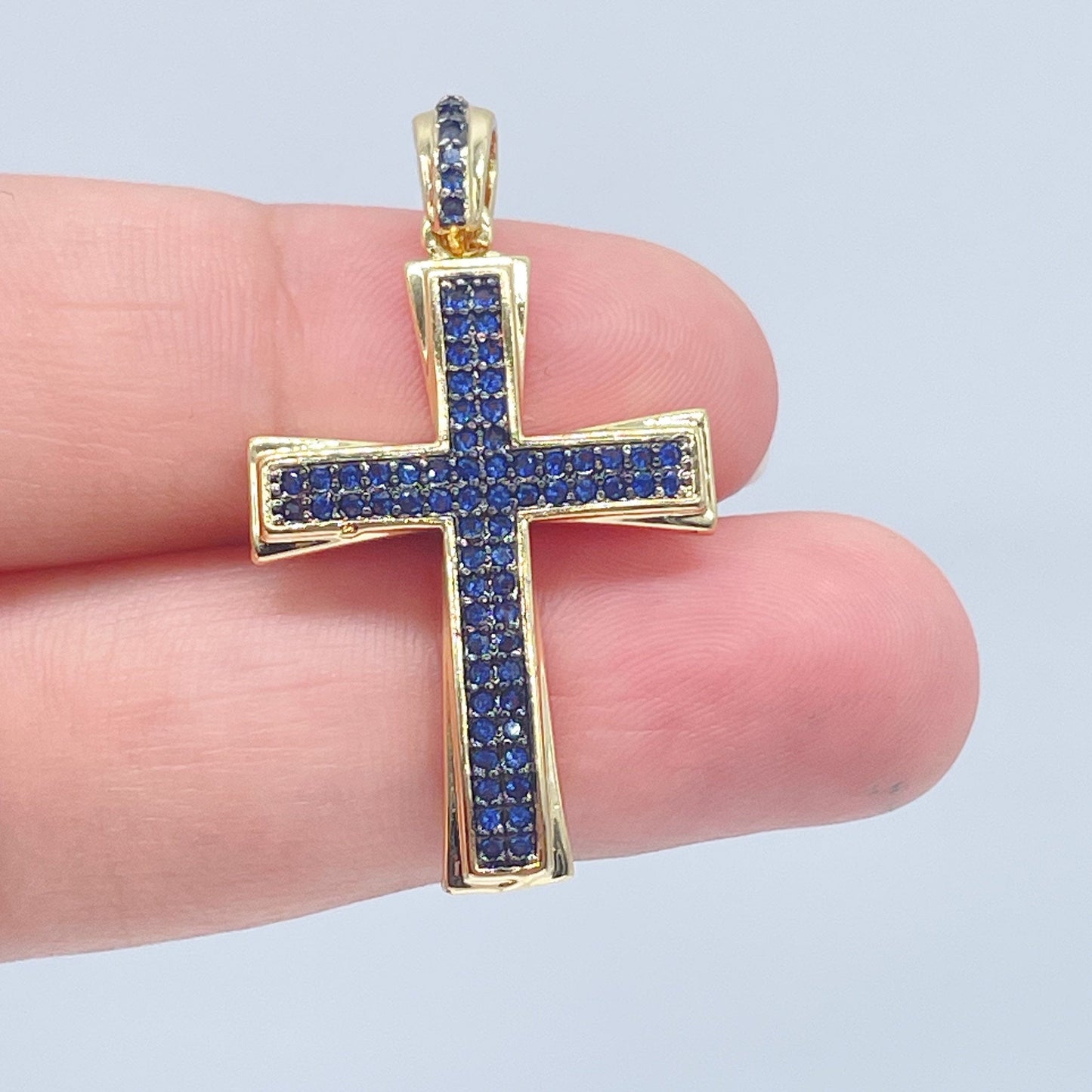 18k Gold Layered Colorful Cubic Zirconia Cross Pendant Charm, Religious Charm,