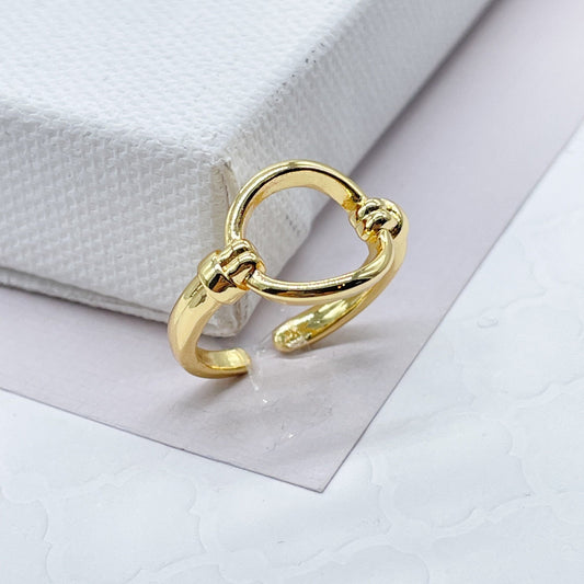 18k Gold Layered Minimalistic Adjustable See Through Circle Ring, Hallowed Gold