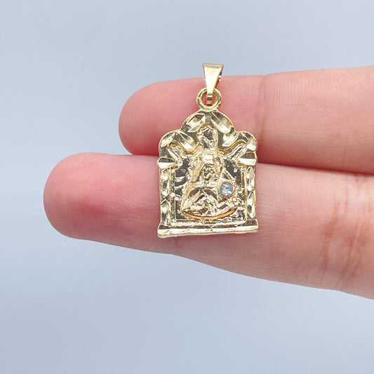 18k Gold Layered Santa Barbara Pentagon Shape Pendant Charm Featuring Solitaire