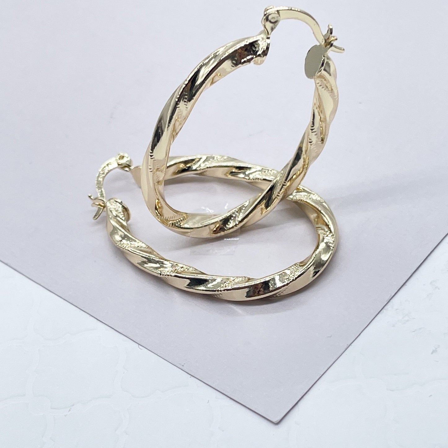 18k Gold Layered Twisted Oval Gold Hoop Earrings For Wholesale Jewelry Supplies