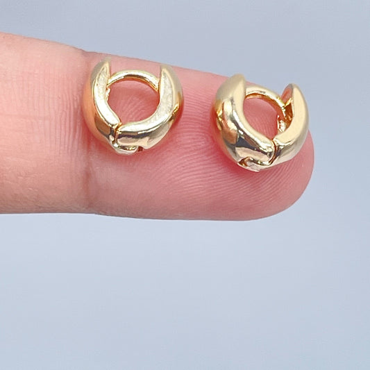 Tiny 18k Gold Layered Small Fat Plain Huggie Clicker Earrings Hypoallergenic