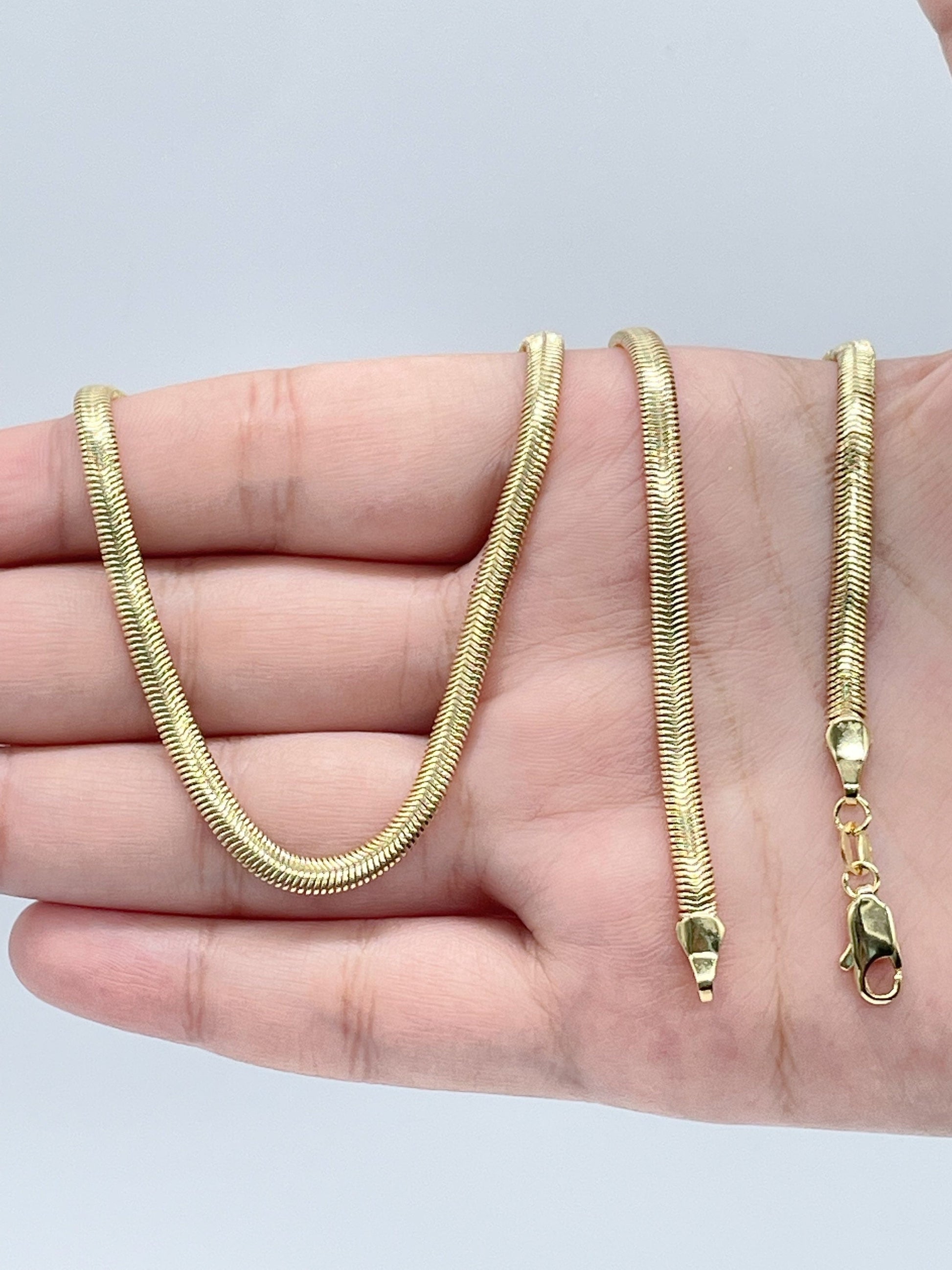  RWQIAN 18K Gold Flat Wide Necklace for Girls Snake