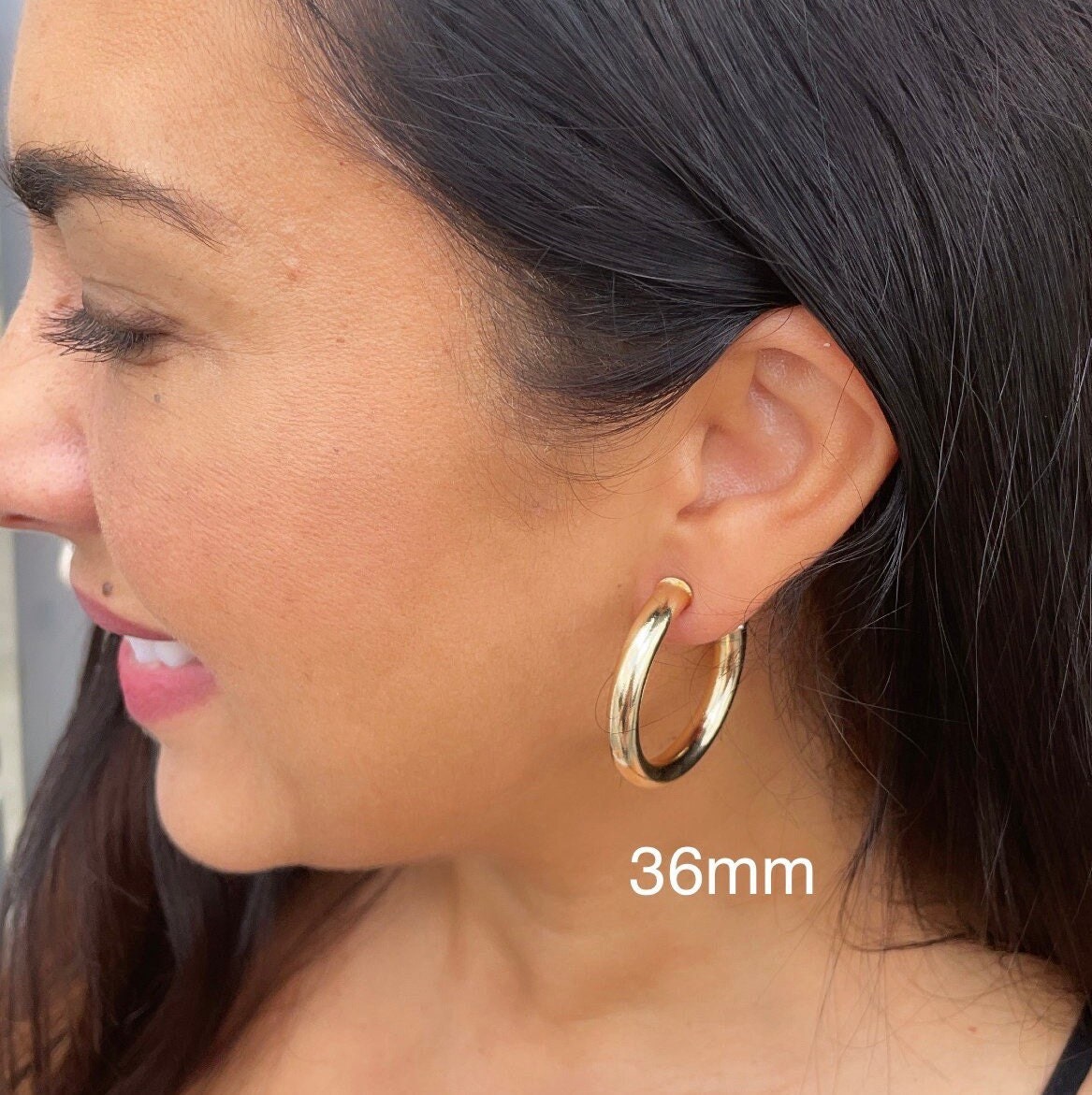 Thick 18k Gold Filled Plain 5mm Chunky 3/4 Hoop Earrings Push Back Closing the and Jewelry Making Supplies