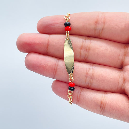 18k Gold Layered Figaro Link ID Children’s Bracelet Featuring Simulated