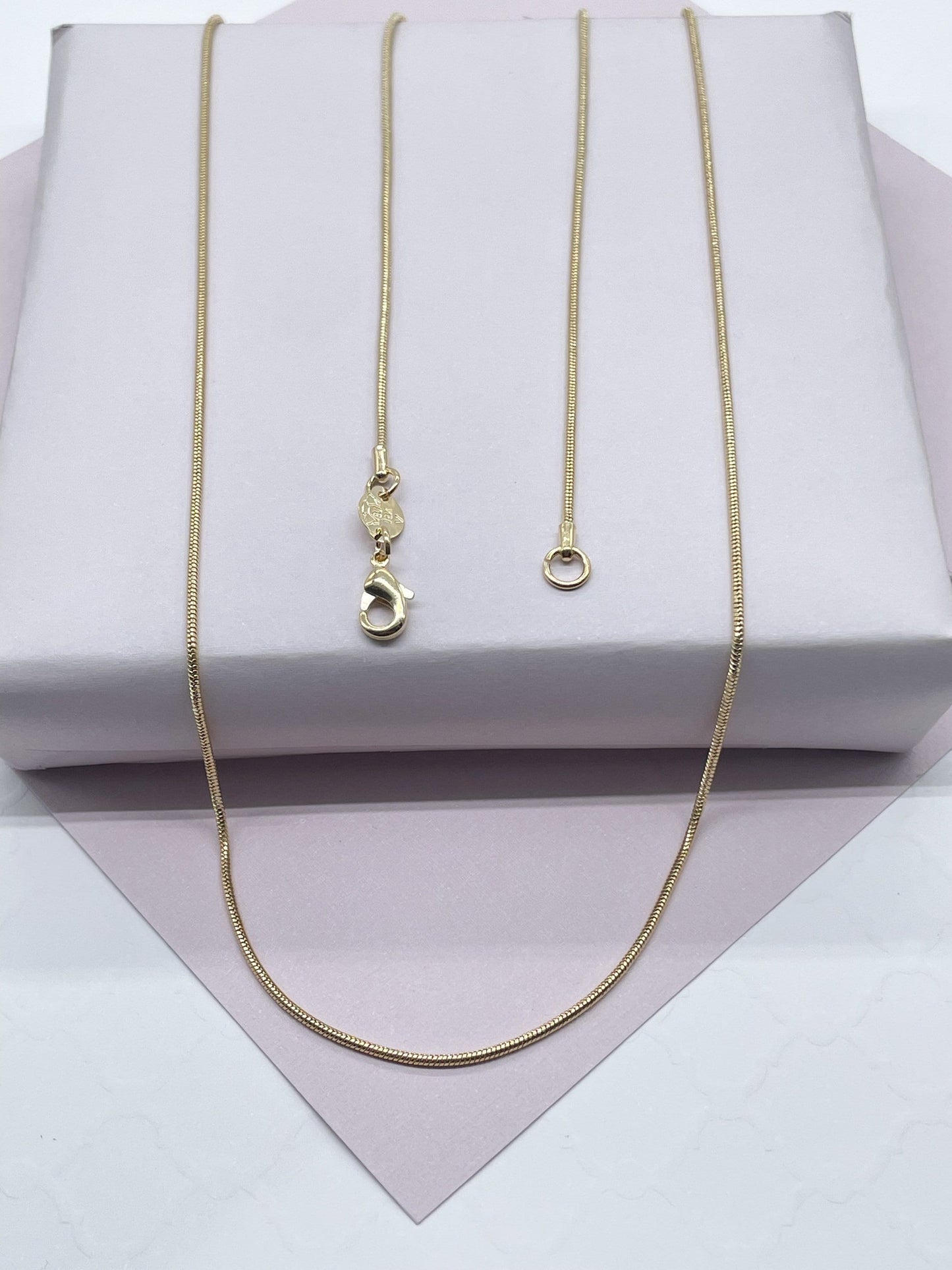 18k Gold Layered 1mm Round Snake Textured Chain Available In Sizes 16”, 18”, 20”,
