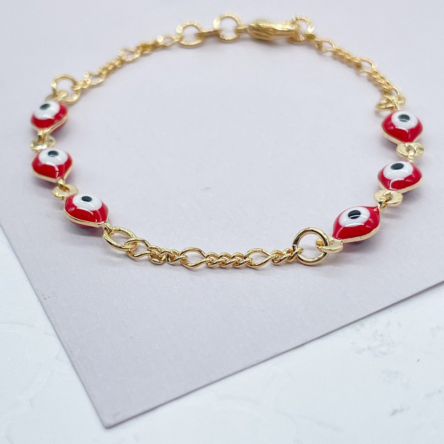 18k Gold Layered Red Evil Eye Kids Bracelet For Protection Wholesale Jewelry