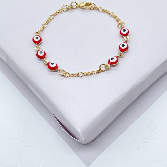 18k Gold Layered Red Evil Eye Kids Bracelet For Protection Wholesale Jewelry