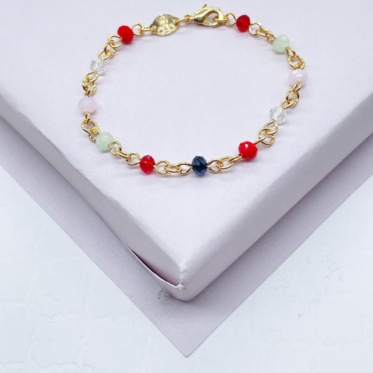 18k Gold Layered Beaded Kids Bracelet With a Variety Of Multi Color Acrylic