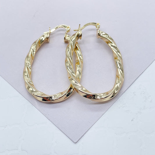 18k Gold Filled Twisted Oval Gold Hoop Earrings For Wholesale Jewelry Supplies