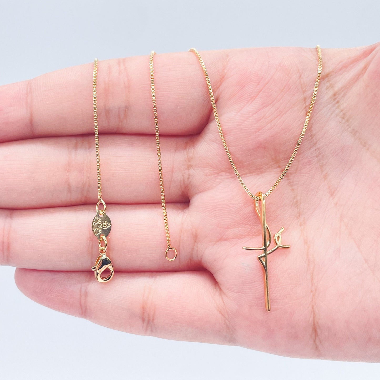 18k Gold Layered Box Chain Necklace With Minimalistic Faith Design Cross Fe