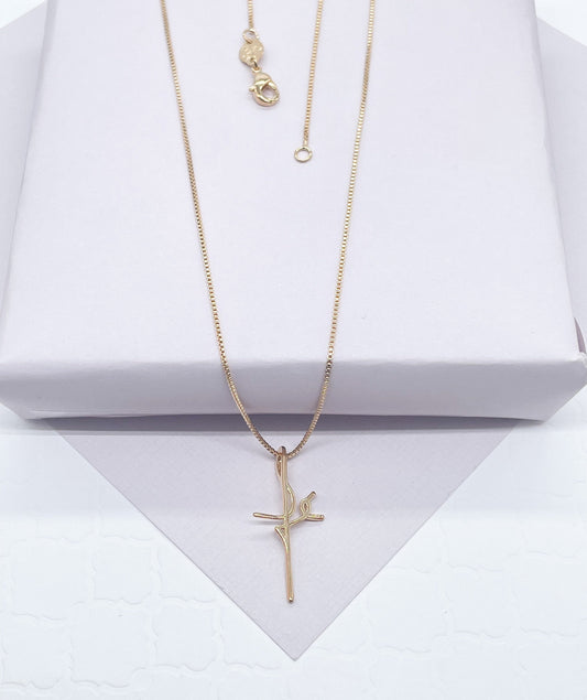 18k Gold Layered Box Chain Necklace With Minimalistic Faith Design Cross Fe