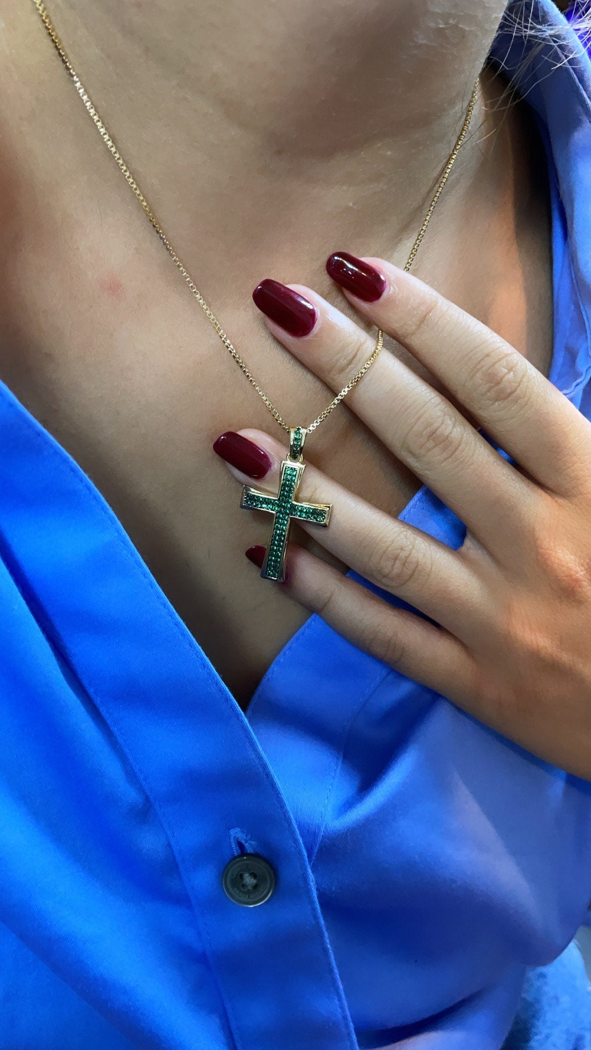 18k Gold Layered Colorful Cubic Zirconia Cross Pendant Charm, Religious Charm,