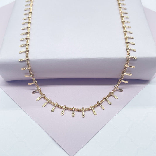 18k Gold Layered Dainty Fringe Choker Necklace Bohemian Design Chain, Gold Dangle