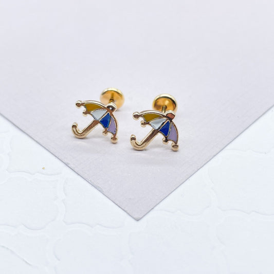 18k Gold Layered Colorful Enamel Small Umbrella Stud Earrings Wholesale Jewelry