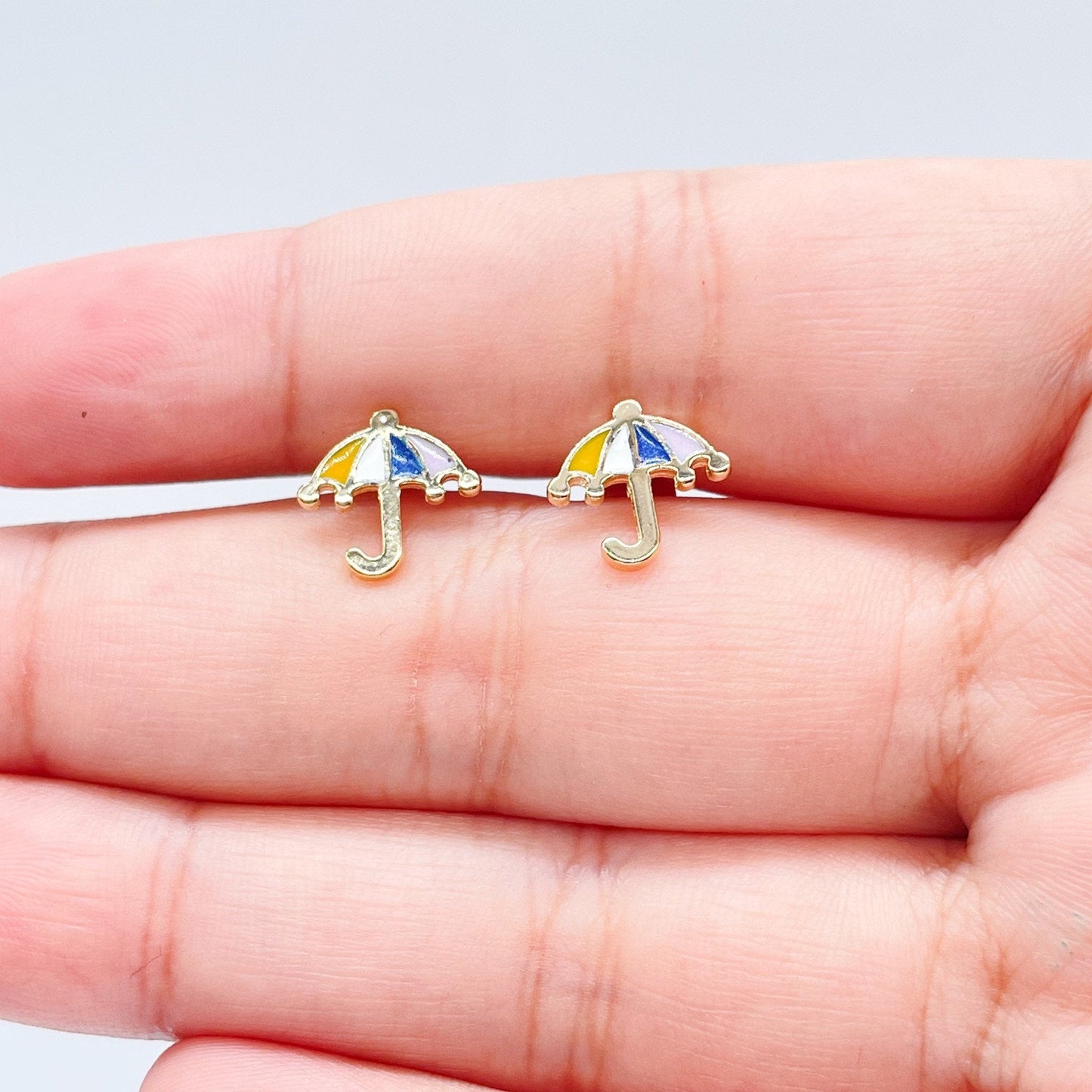 18k Gold Layered Colorful Enamel Small Umbrella Stud Earrings Wholesale Jewelry