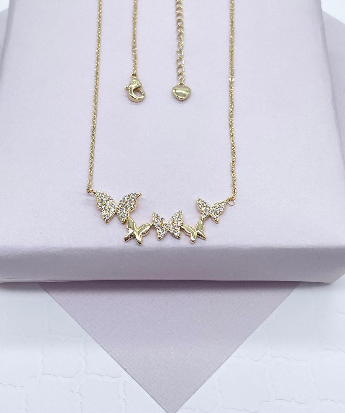18k Gold Layered Butterfly Necklaces Featuring Micro Pave Cubic Zirconia
