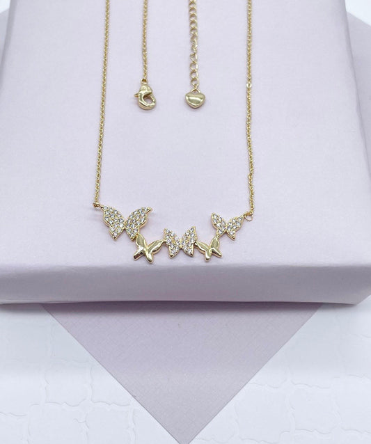 18k Gold Filled Butterfly Necklaces Featuring Micro Pave Cubic Zirconia