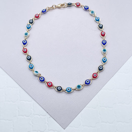18k Gold Layered Multicolor Evil Eye Anklet Wholesale Protection Jewelry