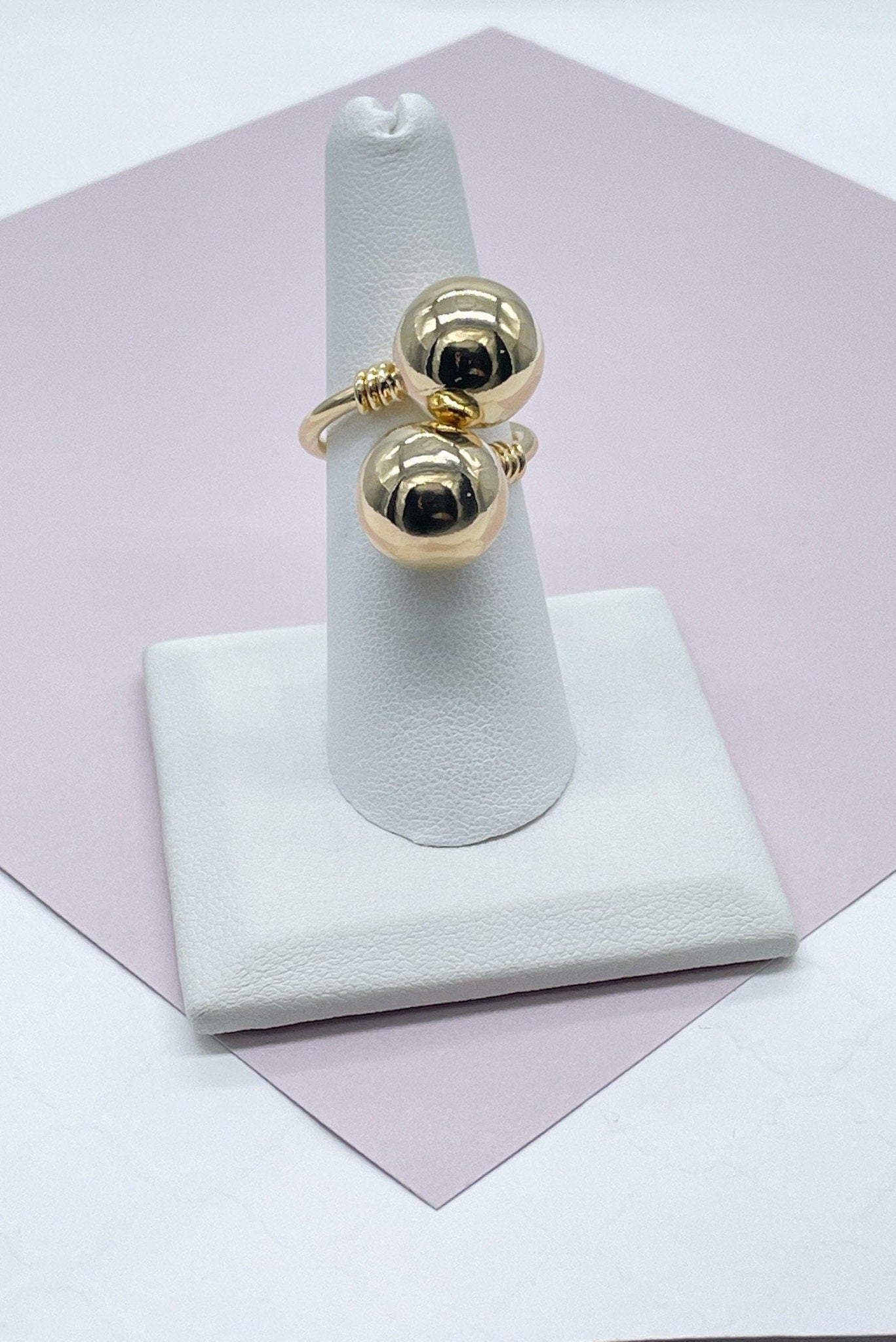 18k Gold Layered Dual Designer Plain Large Ball Adjustable Ring Wholesale Jewelry