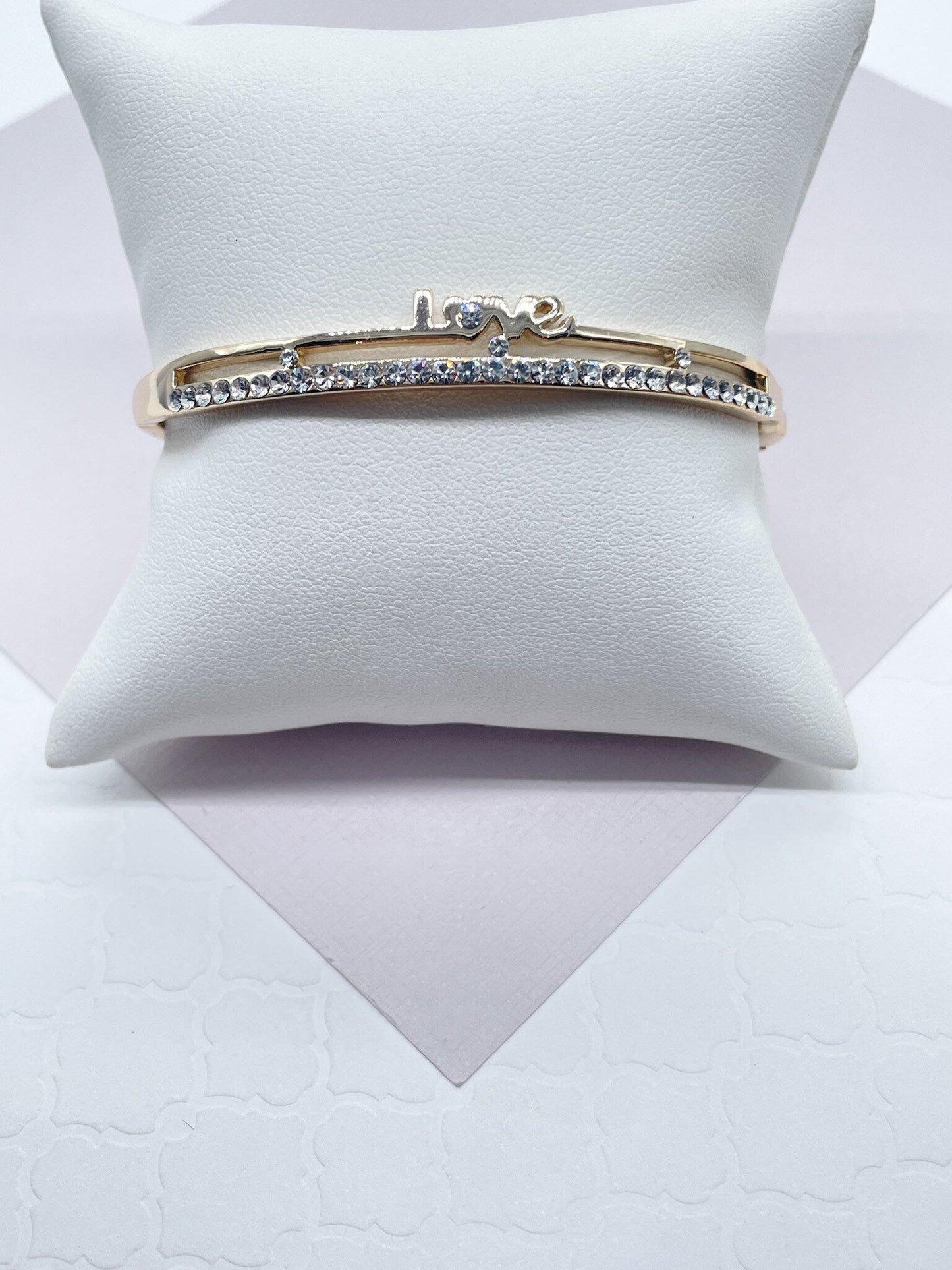 18k Gold Filled Cubic Zirconia Love Bangle Bracelet in Gold, Silver or Rose Gold Gift Her,