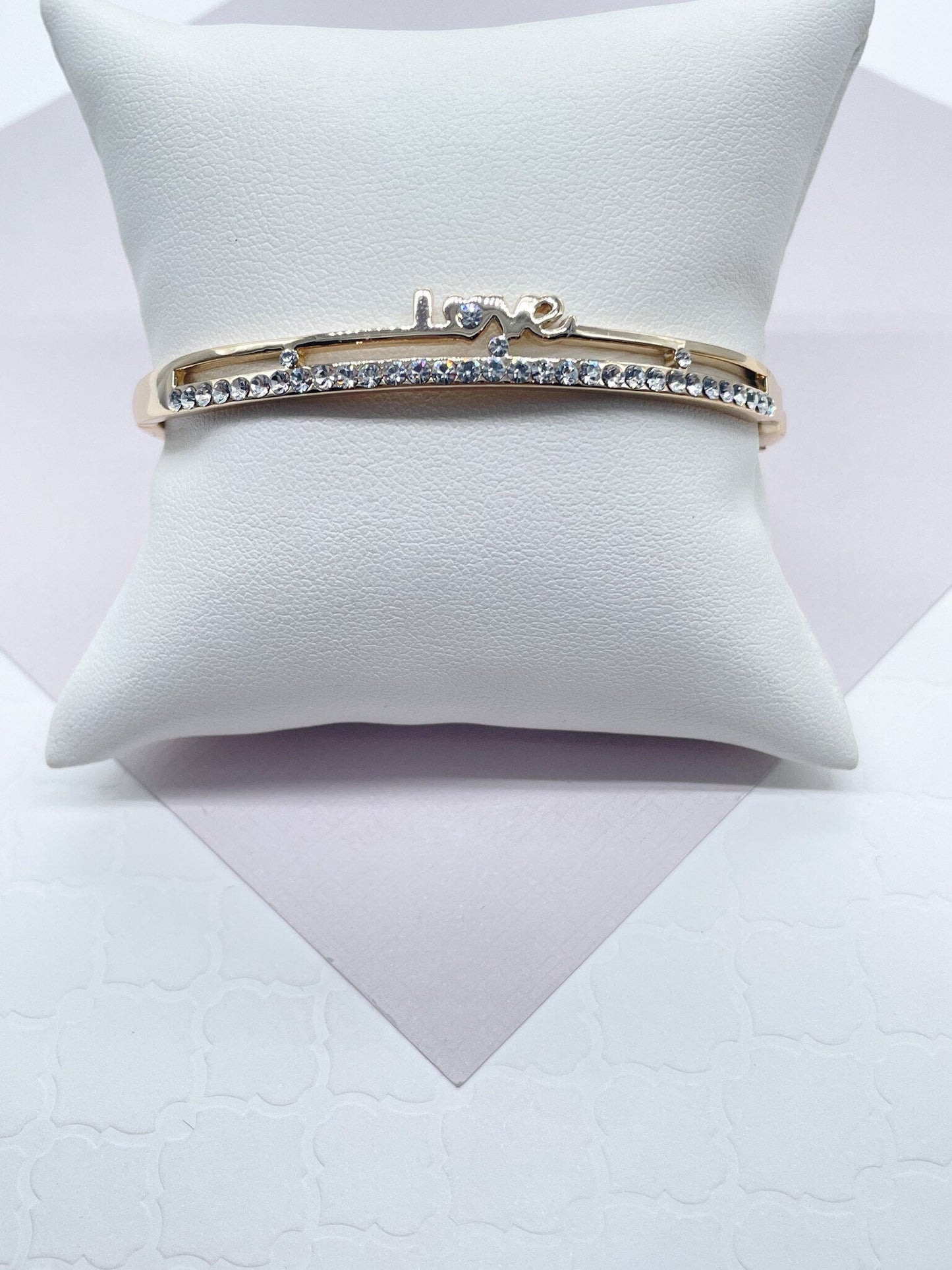 18k Gold Filled Cubic Zirconia Love Bangle Bracelet in Gold, Silver or Rose Gold Gift Her,