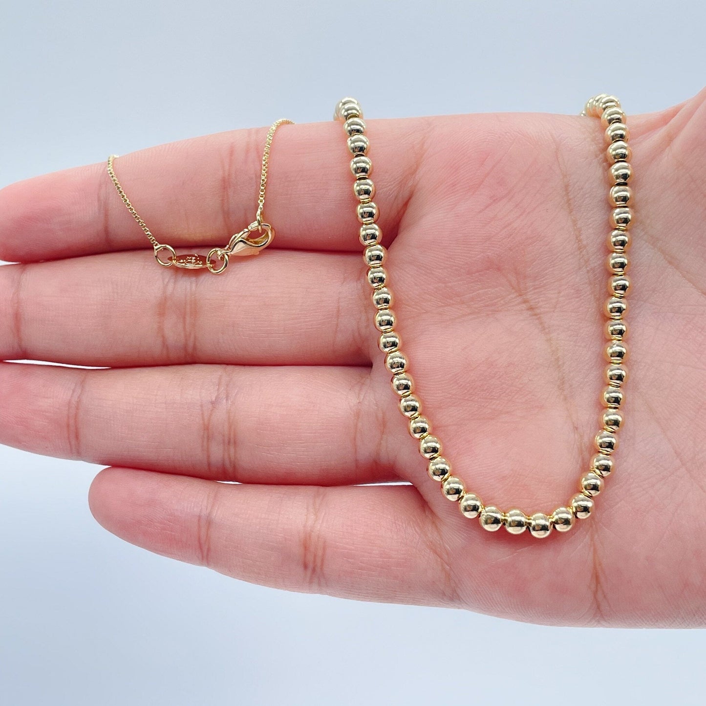 18k Gold Layered 4mm Beaded Necklace, Gold Ball Bead Chain Necklace, Wholesale