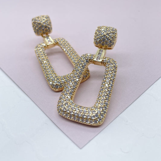 18K Gold Layered Square Micro Pave Cubic Zicornia Dangling Party Earrings