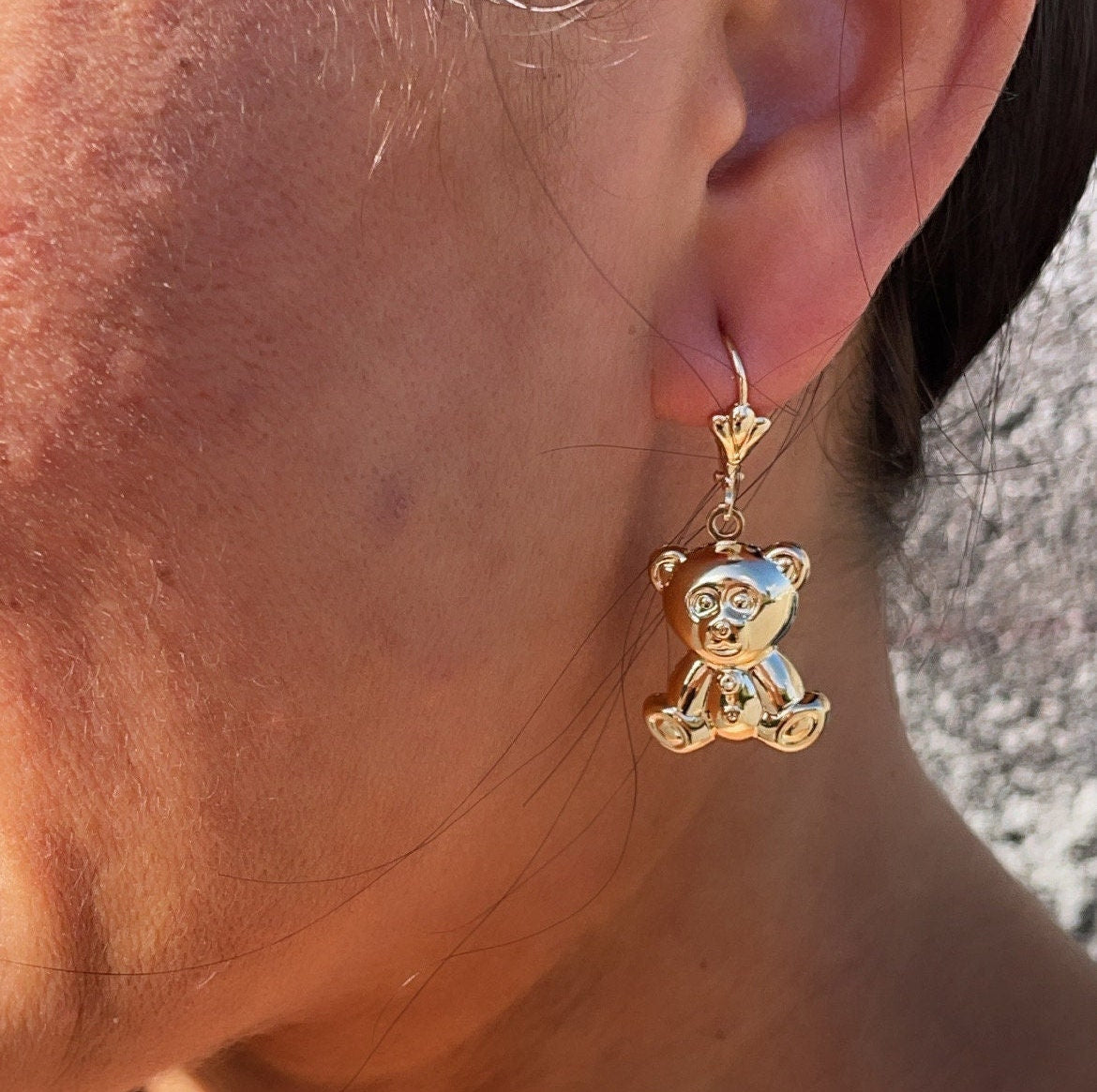 18k Gold Layered Chubby Teddy Bear Dangling Earrings Wholesale Jewelry Making