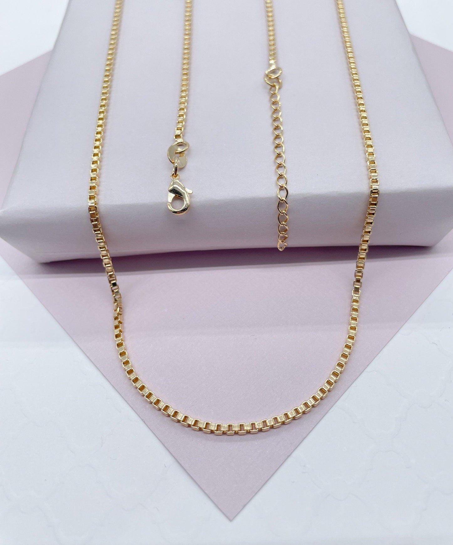 Dainty 18k Gold Layered 2mm Box Chain Necklace for Wholesale Jewelry Making