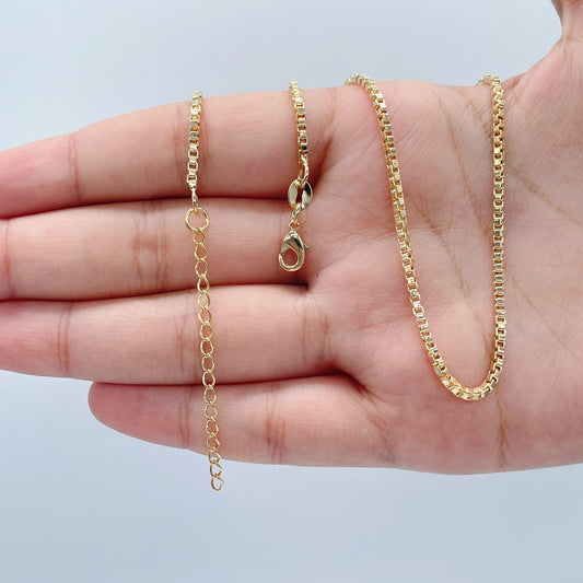 Dainty 18k Gold Layered 2mm Box Chain Necklace for Wholesale Jewelry Making