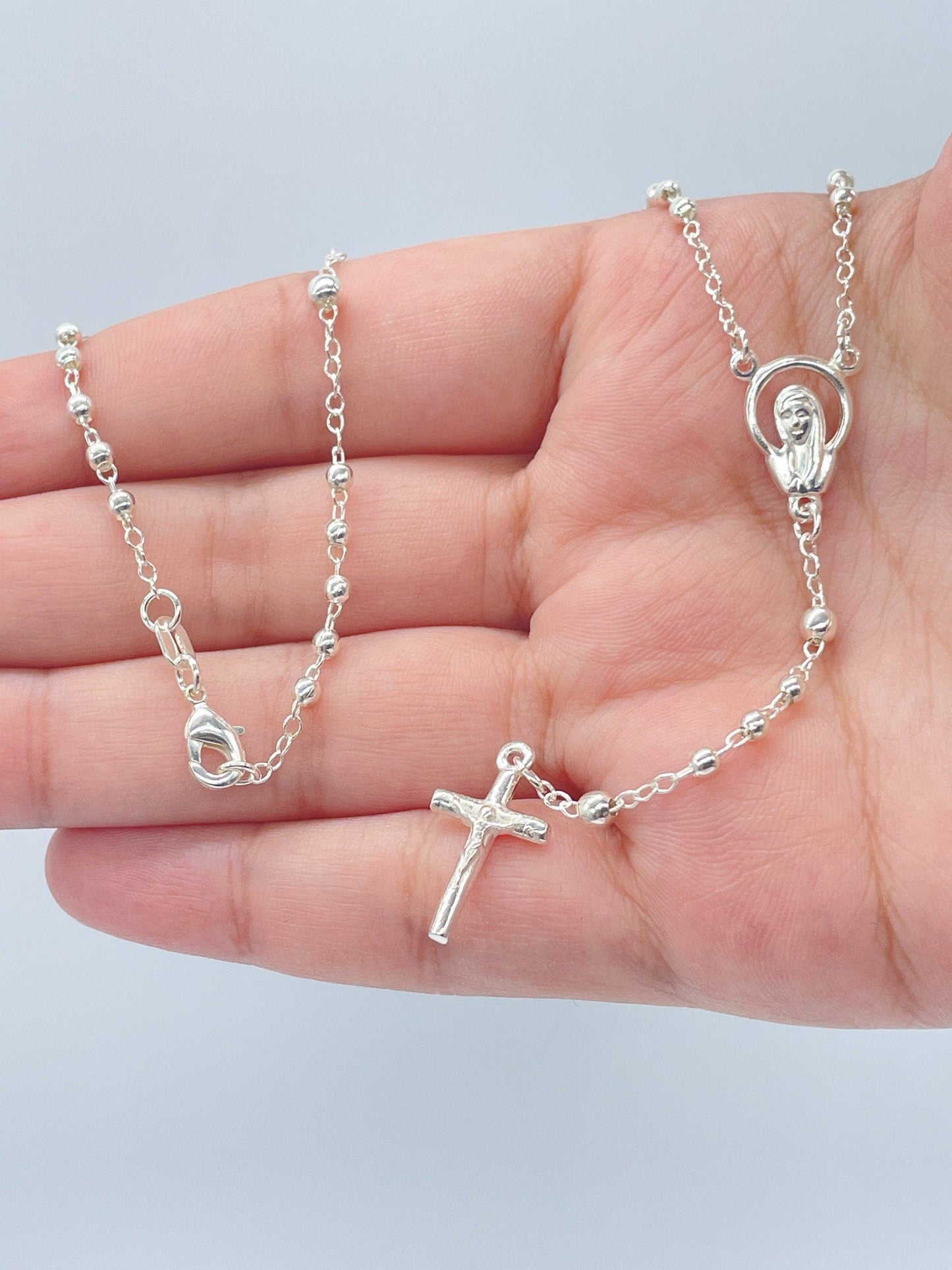 Silver Filled Dainty Rosary with Thick Crucifix Cross Wholesale Jewelry Making