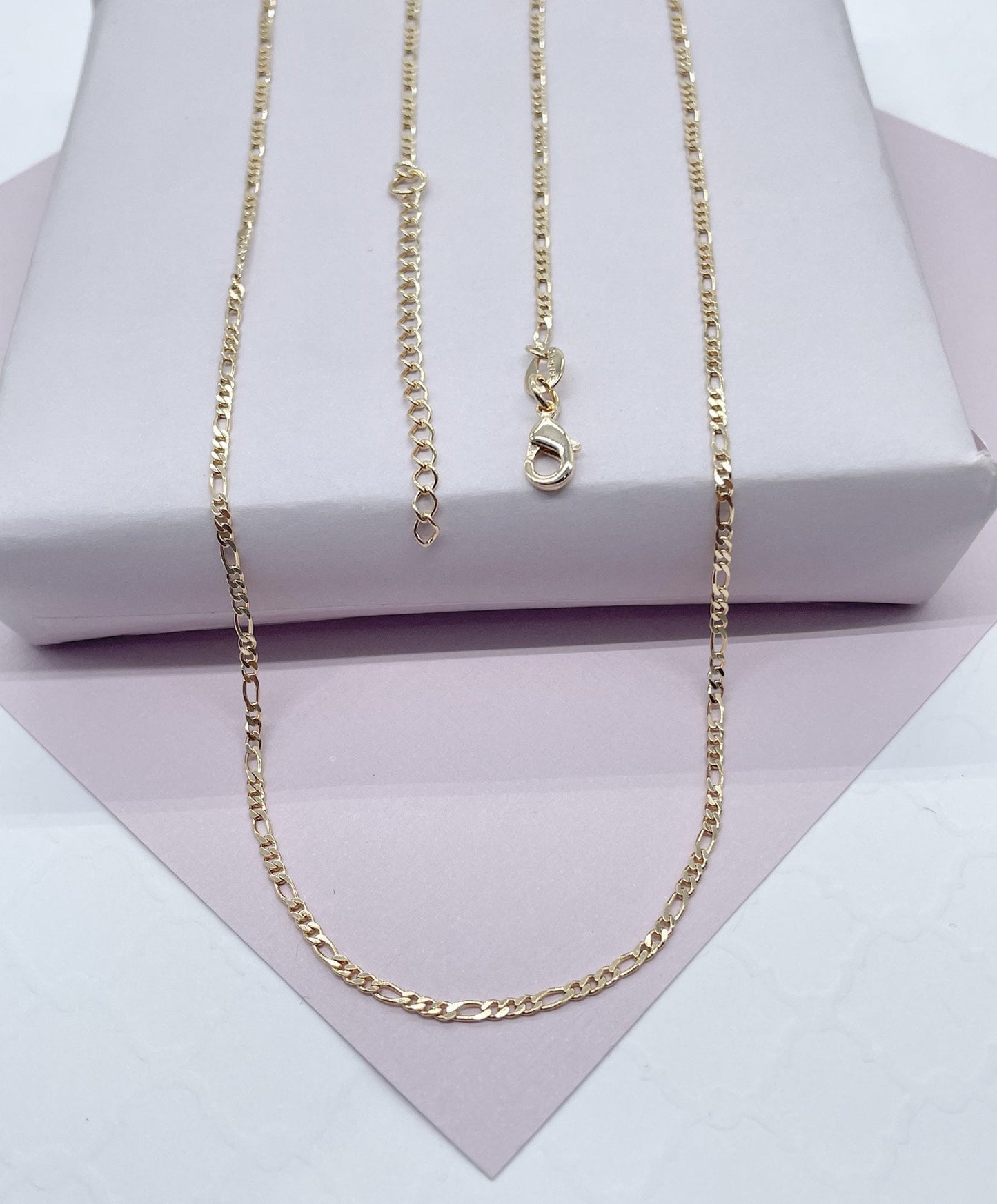 18k Gold Layered 2mm Figaro 3X1 Chain Necklace for Wholesale Jewelry Making