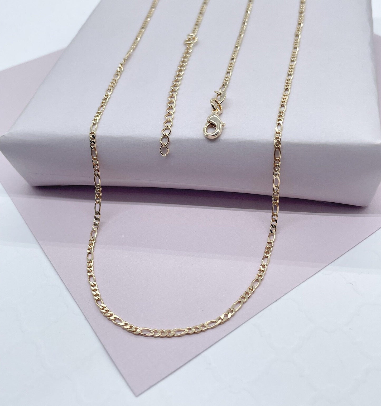 18k Gold Layered 2mm Figaro 3X1 Chain Necklace for Wholesale Jewelry Making