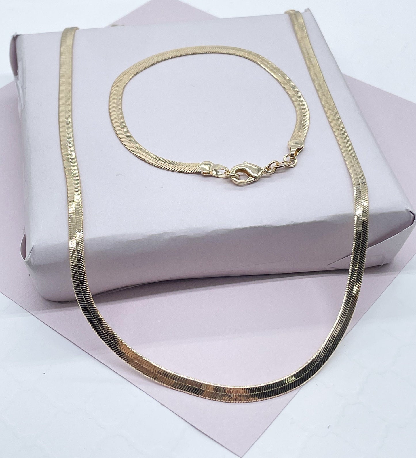 18k Gold Layered Flexible Herringbone 4mm Chain Necklace