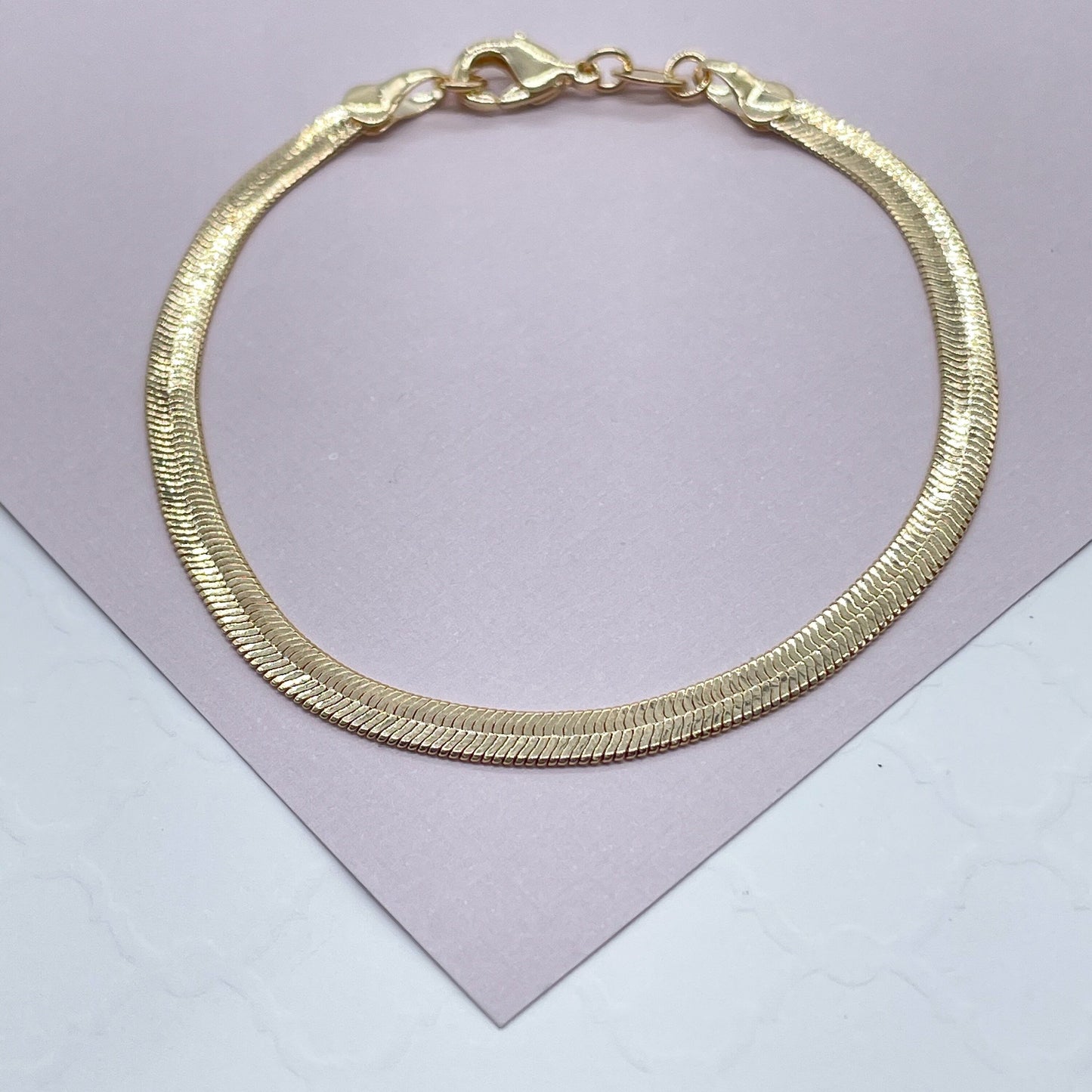 18k Gold Layered Flexible Herringbone 4mm Chain Necklace