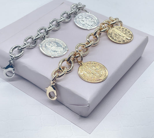 Chunky 18k Gold Layered Coin Money Medallion Charm Bracelet Coin Pendants Lucky