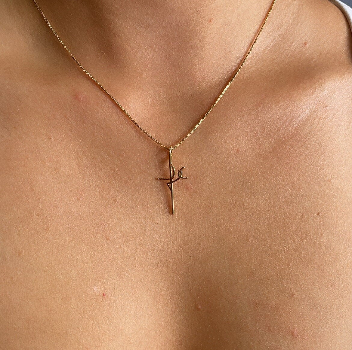 18k Gold Layered Box Chain Necklace With Minimalistic Faith Design Cross Fe