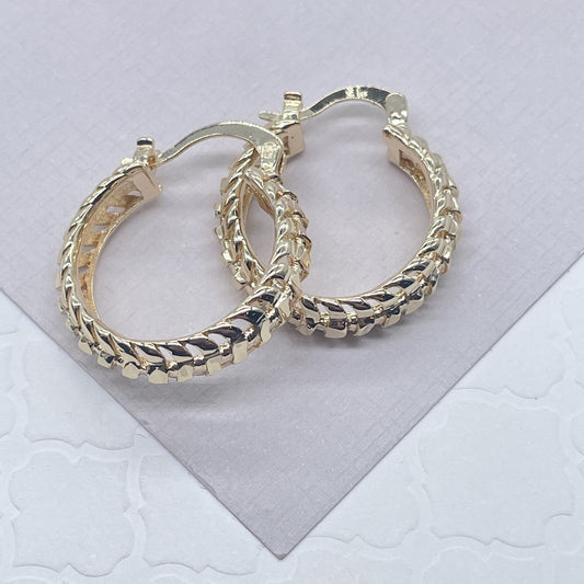 Vintage Alligator Tail Pattern Hoop Earrings Made In 18k Gold Filled Wholesale