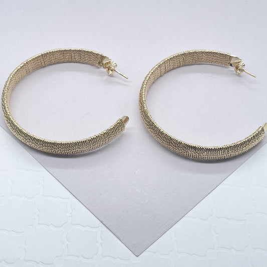 18k Gold Layered Plain Flat Handmade Twisted Thread Wrapped Hoop Earrings