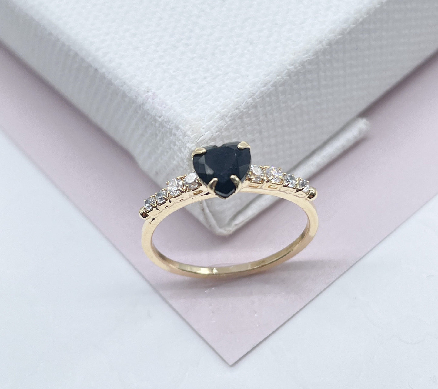 18k Gold Layered Heart Ring With Small Pave Colorless Cubic Zirconia Stones On