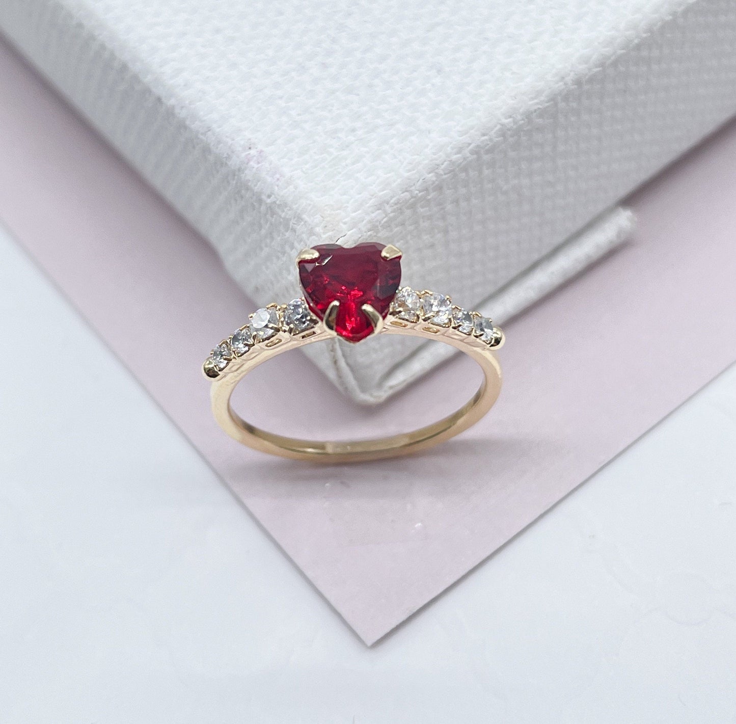 18k Gold Layered Heart Ring With Small Pave Colorless Cubic Zirconia Stones On