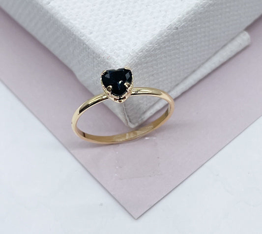 Thin 18k Gold Filled Ring Featuring Solitaire Colorful Heart Shape Cubic Zirconia  Jewelry