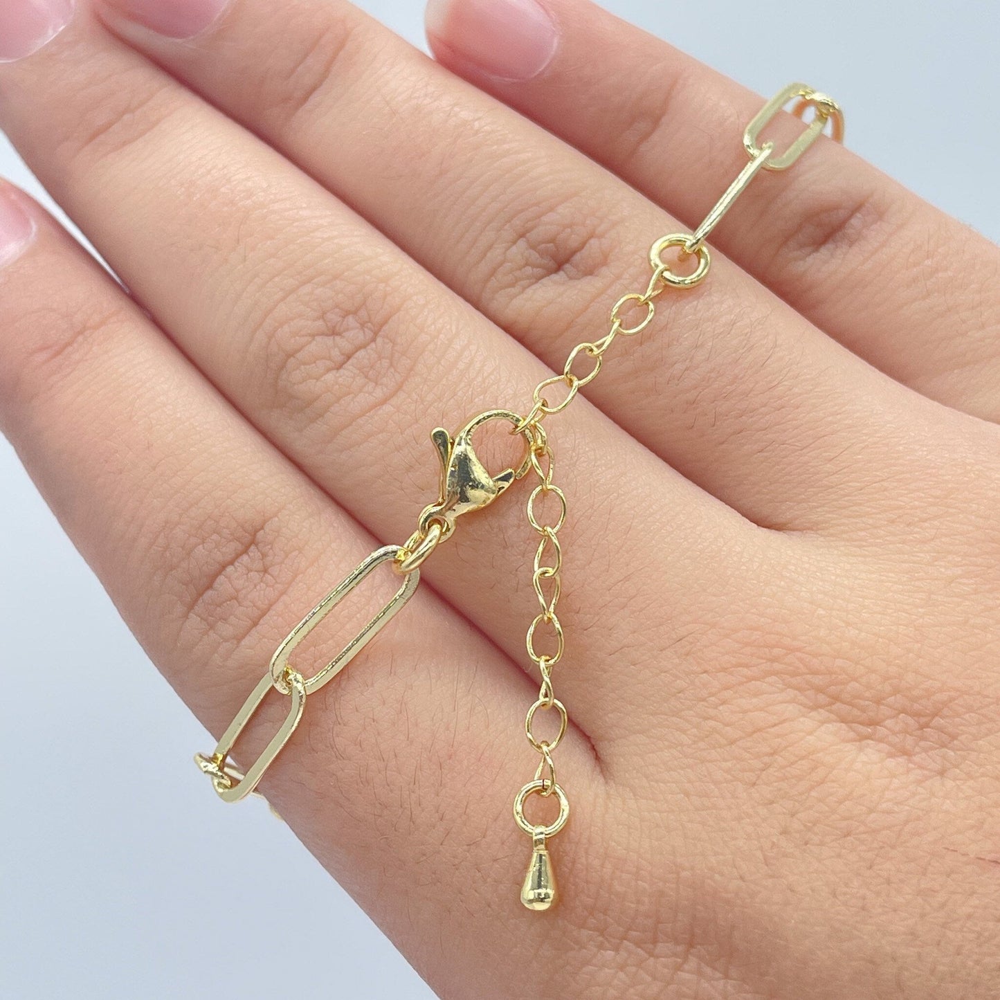 18k Gold Layered Paper Clip Link Bracelet Featuring Micro Pave Cubic Zirconia