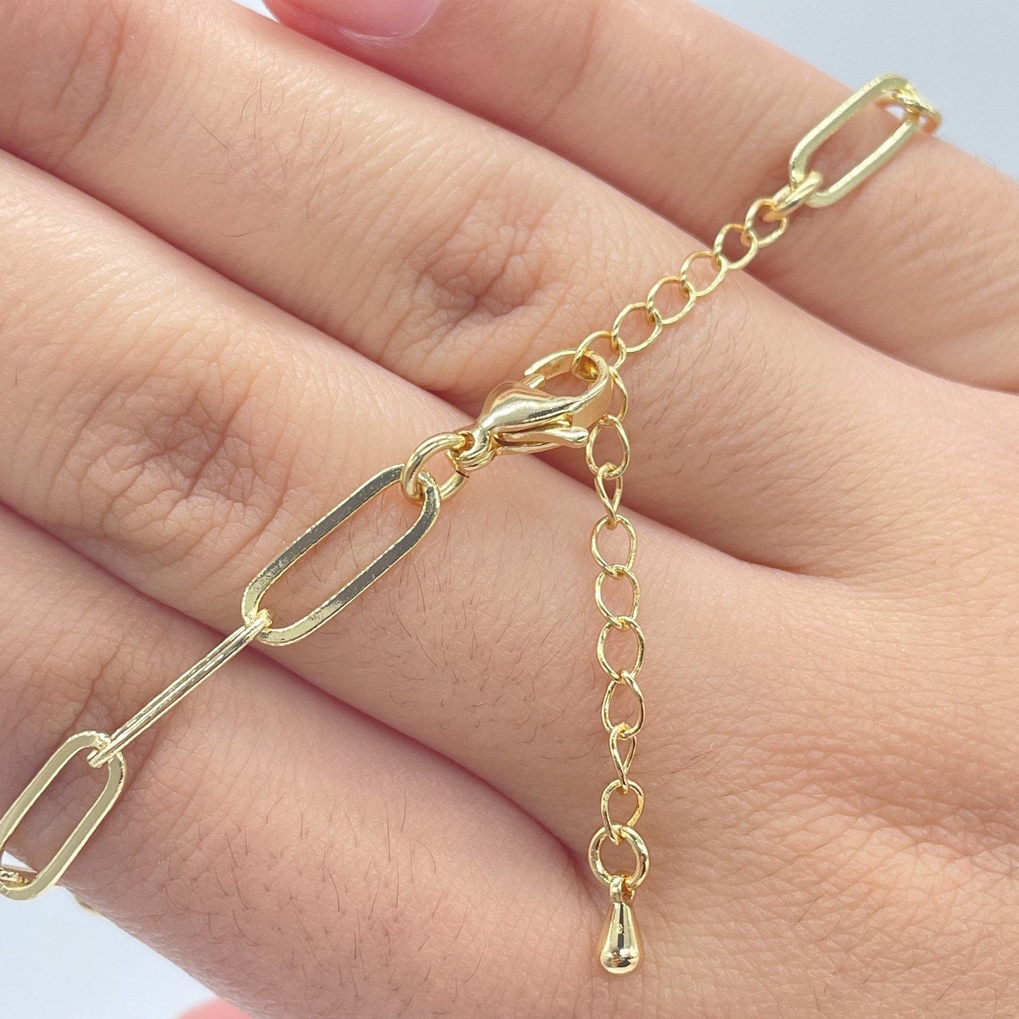 18k Gold Layered Paper Clip Link Bracelet Featuring Micro Pave Cubic Zirconia
